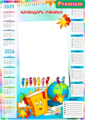 Фоторамка школьный календарь 2025-2026 года