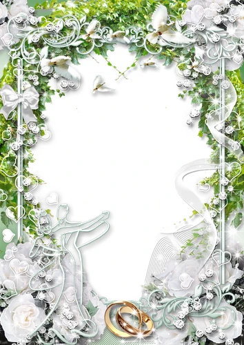 Декоративная фоторамка на свадьбу в зелёно-серебристых тонах